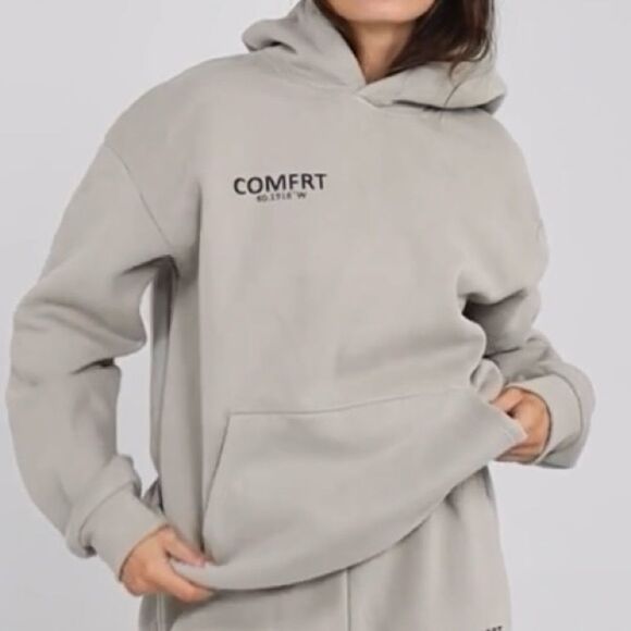 Comfrt Coordinate Oversized Hoodie In Stone Relaxed Weighted Baggy Unisex Hoodie - Picture 6 of 9